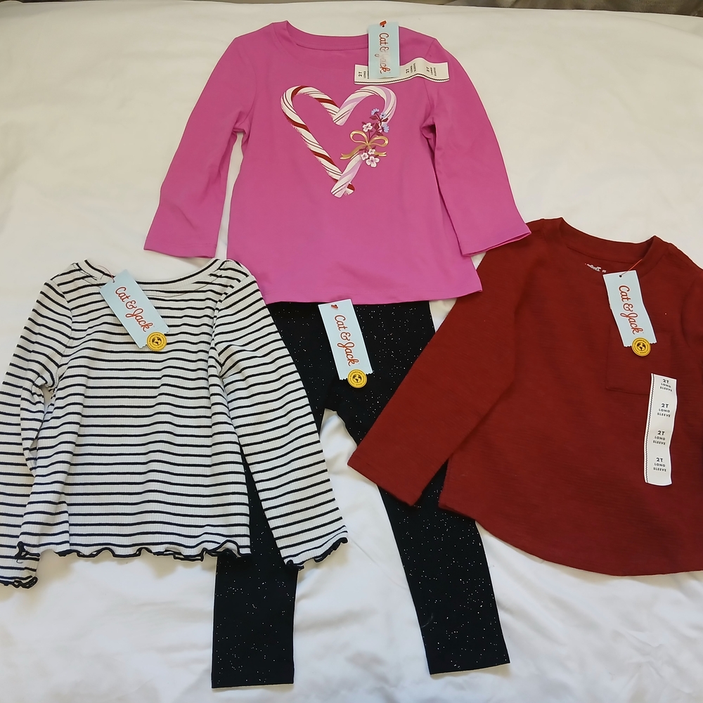 Cat & Jack Girls' Pink Heart Long Sleeve Top Size 2